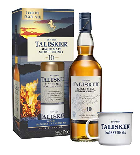 Talisker 10 Jahre | Single Malt Scotch Whisky | mit Geschenkverpackung & gratis Emaille-Tasse | handverlesen von der schottischen Insel Skye | 45,8% vol | 700ml Einzelflasche |