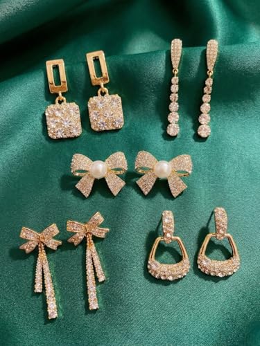 Reesha Jewel Gold Crystal Rhinestone Earrings Set, 5 Pairs - Image 3