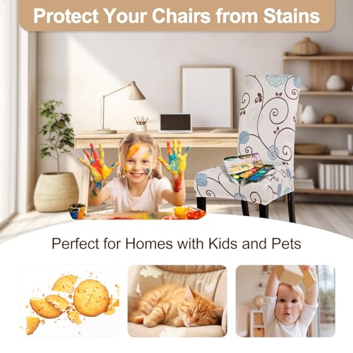 Image of SearchI Dining Room Chair Covers Set of 4, Stretch Printed Parsons Chair Slipcovers Super Fit Spandex Removable Washable Kitchen Chair Protector Cover for Dining Room, Hotel, Ceremony (Ball Flower)