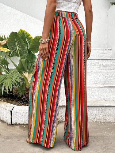 Verdusa Women's Elastic High Waist Boho Stripe Print Loose Wide Leg Pants2