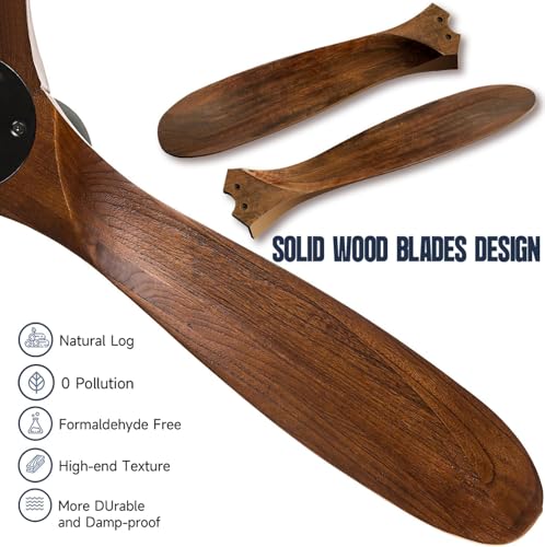 52 Inch Smart Ceiling Fan with Lights, Outdoor Ceiling Fans for Patios Damp Rated, 3 Blades Propeller Walnut Wood Farmhouse Ceiling Fan, Large Airflow DC Ceiling Fan with Remote/ APP/ Alexa Control thumbnail 7