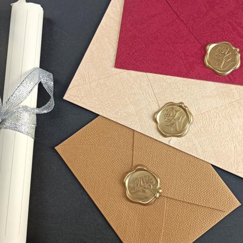 50 Pcs Gold Rose Wax Seal Stickers, Rose Envelope Wax Seal, Wedding Invitation Accessories, Easy to Use Gold Envelope Stickers with Good Adhesion