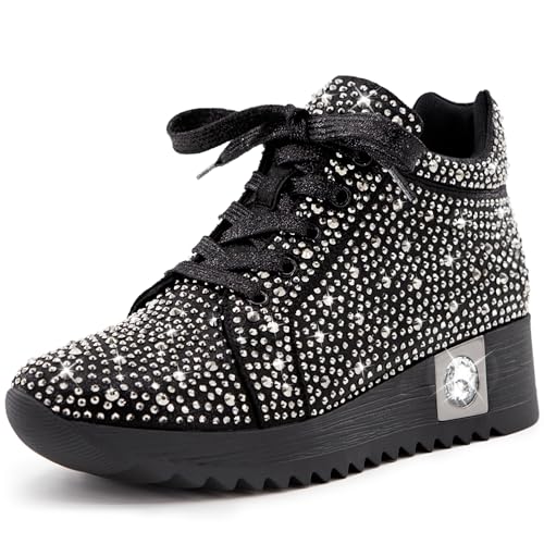 FINDVELL Women's Fashion Glitter Sneakers Platform Wedge Shoes Sparkly Rhinestone High Top Sneakers...