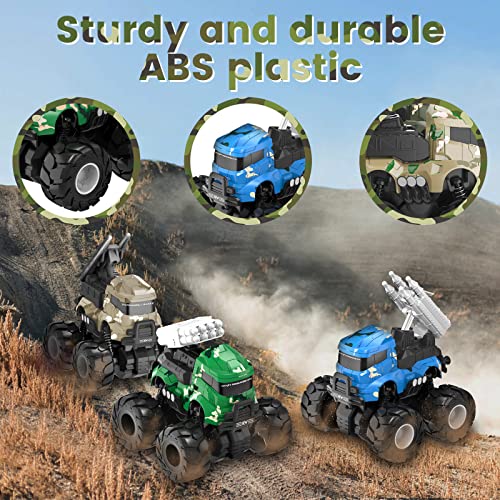 Sethland Army Toys Monster Trucks Rocket Pull Back Cars For Boys, 3 Pack Friction Powered Push And Go Cars, Trucks Toys Vehicles Set For Toddlers Kids 3+ Year Old Boys Girls #TOP2