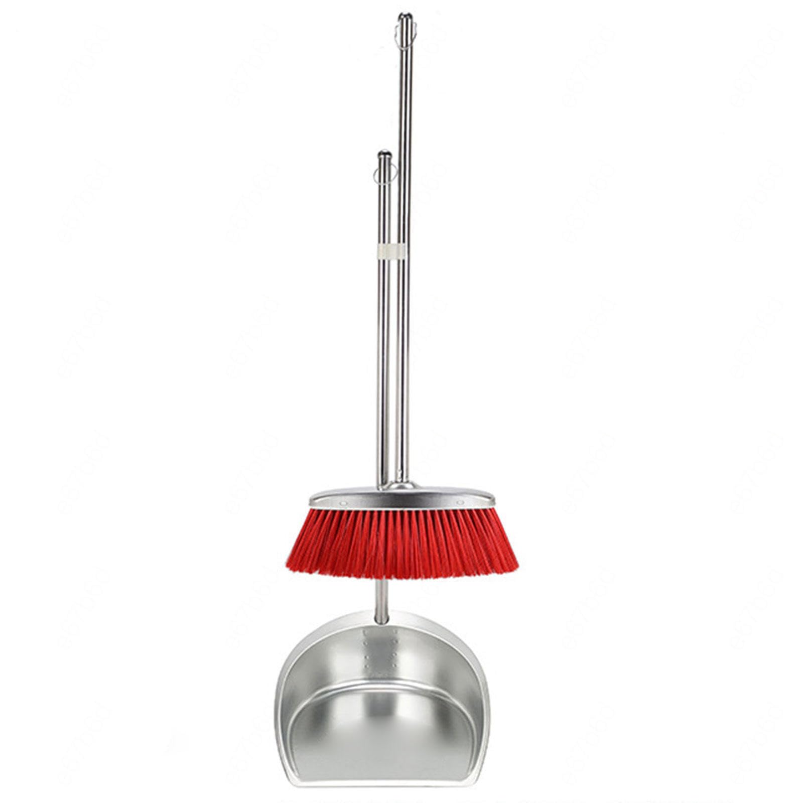 YEDECOR Broom and Dustpan Set with Long Handle, Upright Stainless Steel Dustpan and Broom Combo, Heavy Duty Dust Pans with Broom for Home Kitchen Office Lobby Floor,Red