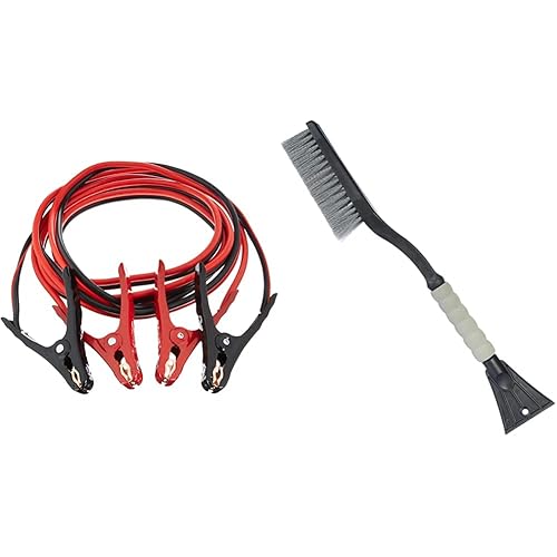 Amazon Basics Jumper Cable for Car Battery, 10 Gauge, 12 Foot & Car Snow Brush and Ice Scraper