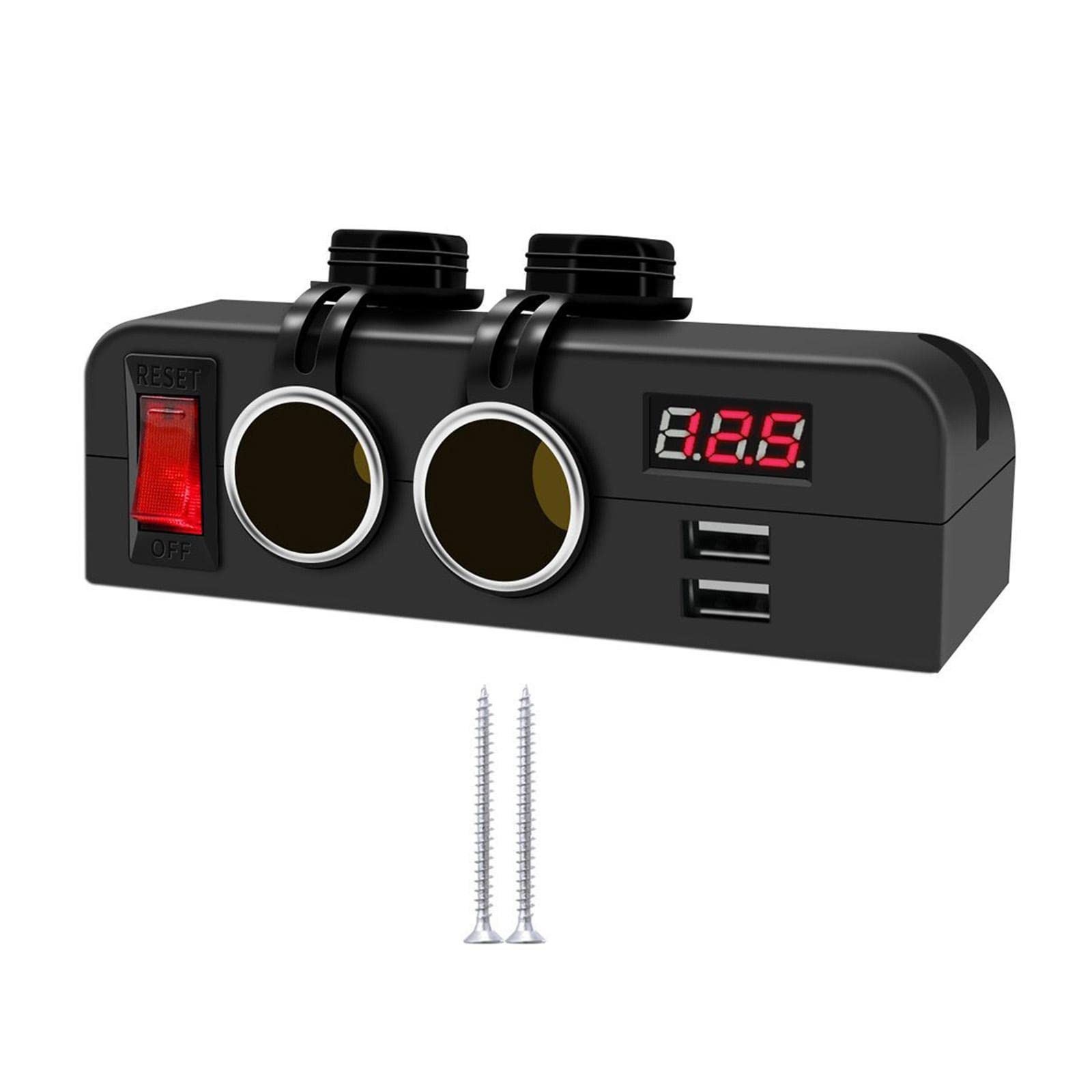 12V/24V Kfz Ladebuchsenpanel mit Zwei USB Anschlüssen, 5V 3,1A LED Voltmeter Splitter für