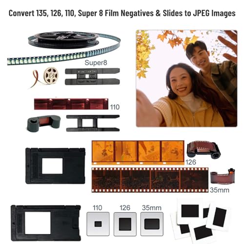 Image of Film Slide Scanner Convert 135 126 110 Films Slides to Negatives Color Black White JPG Photos 22MP with 2.0in LCD Screen, Fast Conversion, Adjust Brightness