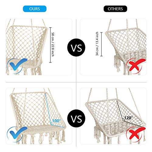 CCTRO Hammock Chair Macrame Swing,Boho Style Rattan Chair Hanging Macrame Hammock Swing Chairs for Indoor/Outdoor Home Patio Porch Yard Garden Deck,265 Pound Capacity (S Beige) - Thumbnail 4