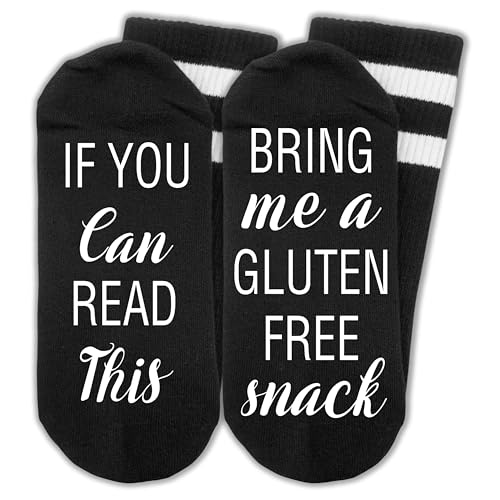 EJGFS Funny Socks for People Who Has Gluten Free Diet-If You Can Read This, Bring Me A Gluten Free Snack Socks Gifts for Friends, Family, Gym Lovers, etc.(042)