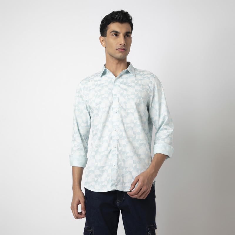 Image of MARK & ALBERT Men's Printed Full Sleeves Regular Fit Shirt Blue | 100% Cotton Stretchable Fabric