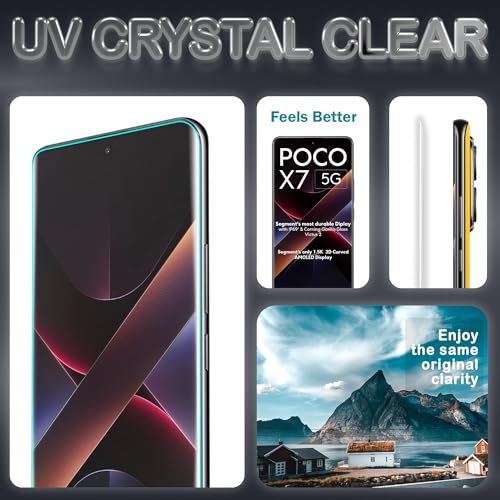 Image of ArmourPro Military Grade UV Tempered Glass Compatible For Poco X7 (6.67 Inch) With Easy UV Installation Kit | Edge To Edge Coverage | Crystal Clear, Pack of 2