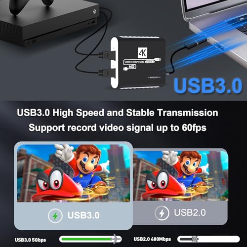 Pacoxi Usb 3.0 Video Capture Card,1080P Hdmi Recorder Game Capture Card For Windows/Mac Os,Compatible With Switch/Ps5/Ps4/Xbox/Pc/Camera For Obs,Twitch,Tiktok,Youtube Live Streaming And Recording thumb #2