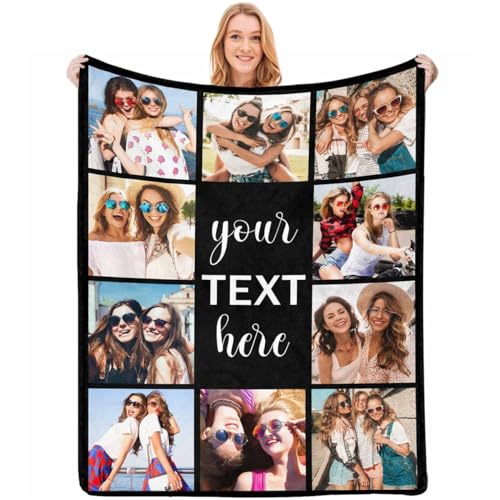 Personalized Flannel Blanket Photo Blanket Blanket with Text Photos Personalized Picture Blanket for Dad Mom Nana Kids Dogs Friends Valentines