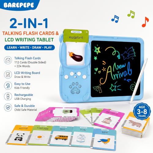 Image of 112 Talking Flash Cards with LCD Writing Tablet for Kids 3-8 Years, Rechargeable Learning & Drawing Board, Educational Toy for Boys & Girls, Preschool Learning Gift, Blue Doodle Board