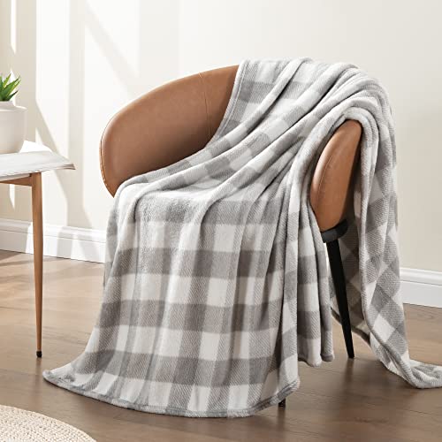 Image of BEDELITE Plaid Fleece Throw Blanket, Grey & White Buffalo 50x60 Throw | 100% Polyester Microfibe, Soft Cozy, Lightweight Warm, Classic Buffalo Plaid, Room Decor, Machine Washable, for Couch Bed