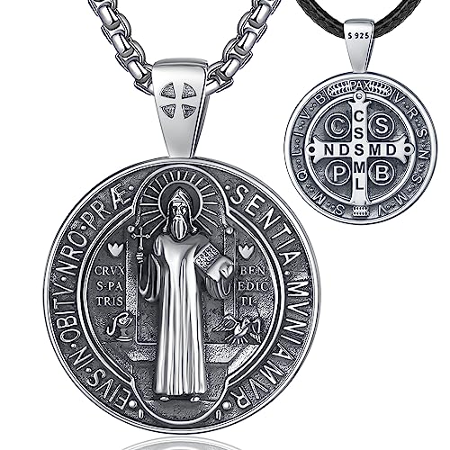 EUDORA 925 Sterling Silver St Christopher/St Benedict/St Michael/Virgin Mary/San Judas Tadeo/Good Shepherd Cross/Archangel Necklace Medal Pendant Protection Religious Amulet Jewelry For Men Women