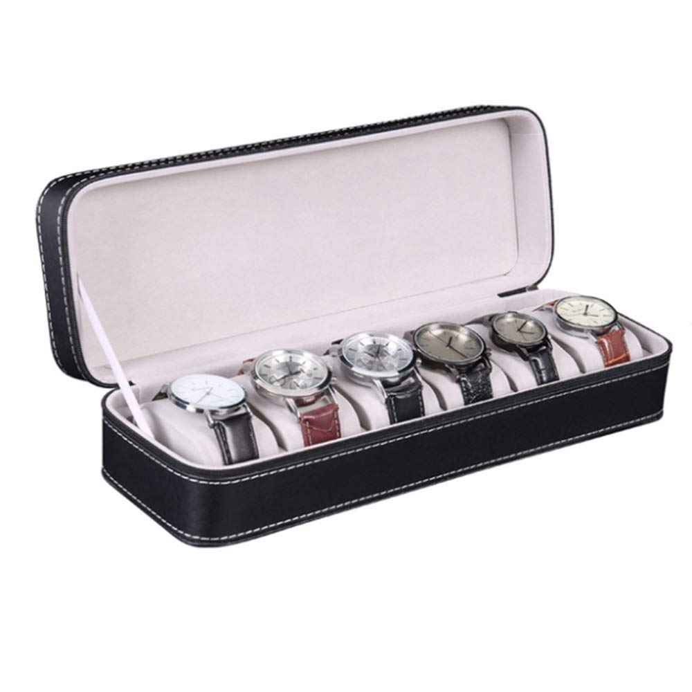 Uhrenbox, 6 Fächer, Pu-Leder, Uhrenbox, Zubehör, Schmuckschatulle, Uhrendisplay, Aufbewahrungsbox zum Vorspielen, Geburtstag, Jahrestag, für Männer und Frauen