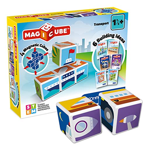 Image of Geomag Magicube Transport 4pcs Magnetic Blocks - Magnetic Building Blocks for Toddlers 1-3, Montessori Toys for 1+ Year Old, Autism Sensory Product, Magnets for Kids
