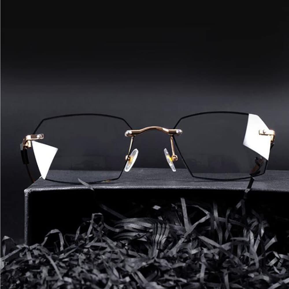 FREAZE Rahmenlose Lesebrillen Diamantschliff HD Brille Lesehilfe Herren Lesebrille Unternehmen Schwarz 1.0 2.0 3.0 Anti Blaulicht Anti Müdigkeit (Size : +1.5)