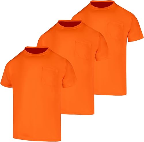 VENDACE Camisetas de seguridad de alta visibilidad, paquete de 3 camisetas de trabajo de construcción de manga corta Hi Vis, para hombre (naranja,