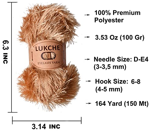 Image of Eyelash Fun Fur Yarn Premium 100% Polyester 164 Yds (150 Mt), 3.53 Oz (100 Gr) Colorful Crochet Yarn Dıy Hand Knitting. (Camel Hair, 3 Skein)