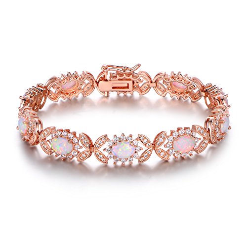 Barzel 18K White Gold or Rose Gold Plated Created Opal Tennis Bracelet