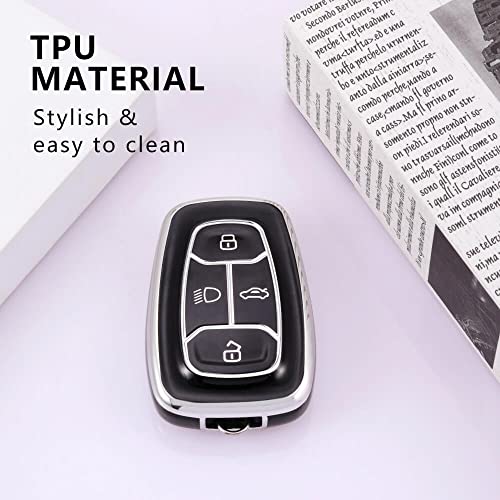 Image of Keyzone TPU Car Key Cover and Keychain Compatible for: Tata Nexon, Harrier, Tigor, Safari, Altroz, Punch Smart Key (Silver Black with Silver Black Keychain)