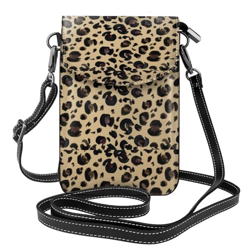 Petit sac bandoulière léopard aquarelle en cuir PU pour femme avec porte-cartes