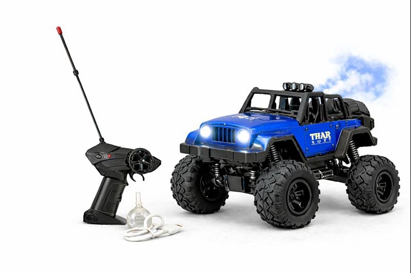 Image of TEC TAVAKKAL 1:14 RC Car High Speed 2WD Rock Crawler Monster Truck | Rechargeable Type-C Remote Control Car with Smoke Fog Effect | Metal Body, LED Lights, Off-Road Climbing Toy for Kids (Blue)
