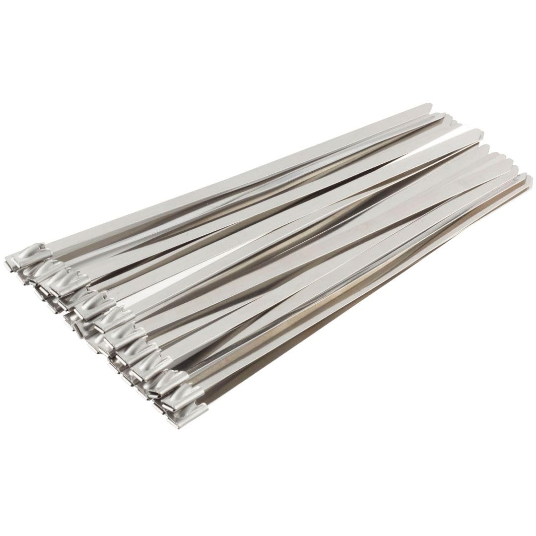 Gocableties 100 Pack of Stainless Steel Cable Ties, 200mm x 4.6mm, 316 Marine Grade Metal, Self Locking Exhaust Wrapping Ties, Workshop, Garage, Car Repair