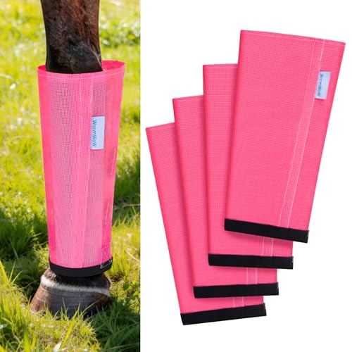 Fly Boots for Horses Set of 4 Loose Fitting Mesh Horse Fly Boots Leggings Reduce-Stomping Adjustable Equine Leg Wraps & Socks Stay Up Not Sag No Rub (Magenta)