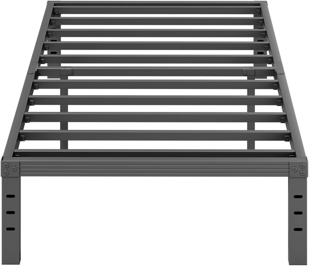 ZIYOO Twin Bed Frames with Heavy Duty Steel Slat, 14 Inches Platform Bed Frame, Non-Slip Design, No Box Spring Needed, Easy Assembly, Quiet Noise Free, Under Bed Storage Space, Black Twin 14 Inch