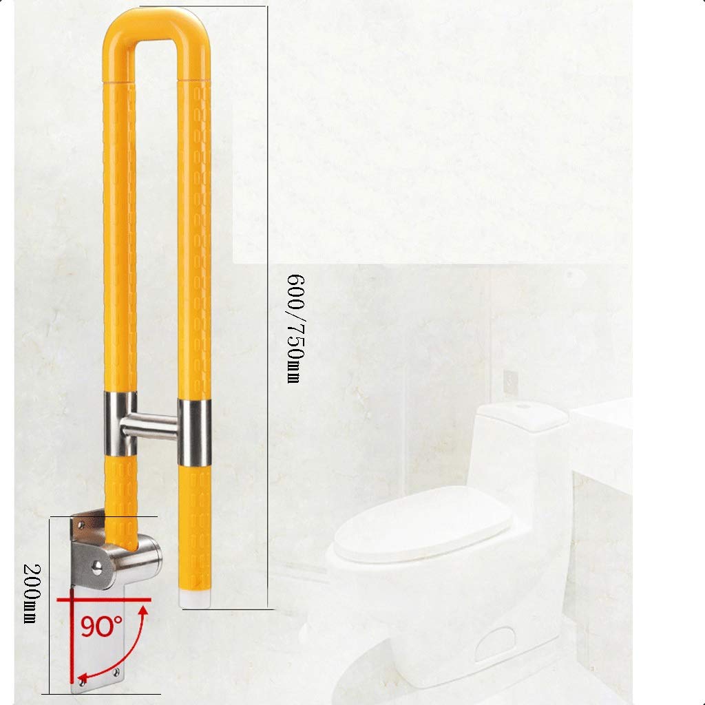 Barras de agarre con soporte de seguridad, barra de acero inoxidable, sin barreras, plegable, antideslizante, anticaídas, para personas mayores con discapacidad (amarillo, 60 cm)