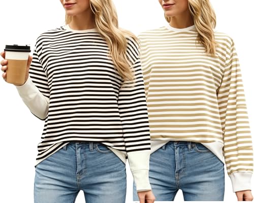 Image of VIMAL JONNEY Women Striped T-Shirt || T-Shirt for Women || Full Sleeve T Shirt || T-Shirt-VIMAL640620