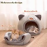 Höhlen-Hundebett Katzenhöhle, Katzenbetten für Hauskatzen, Faltbare Katzenbetthöhle, Katzenhaus mit waschbaren Kissen weiches und warmes Katzenhaus für drinnen für Kätzchen und mittelgroße (grey, L)