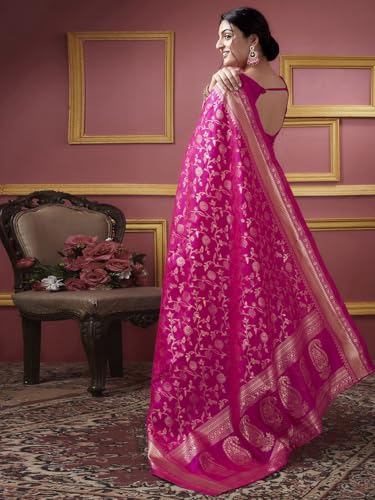 Image of Women's Banarasi Saree Pure Kanjivaram Silk Saree Soft New Ladies Design Wear Pattu Sarees Cotton Party Sari Collections With Blouse Piece For Wedding Sadi, Pink