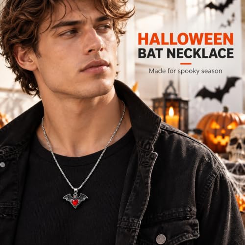Halloween Vampire Bat Necklace, Red Crystal Gothic Pendant Necklace for men - image 4