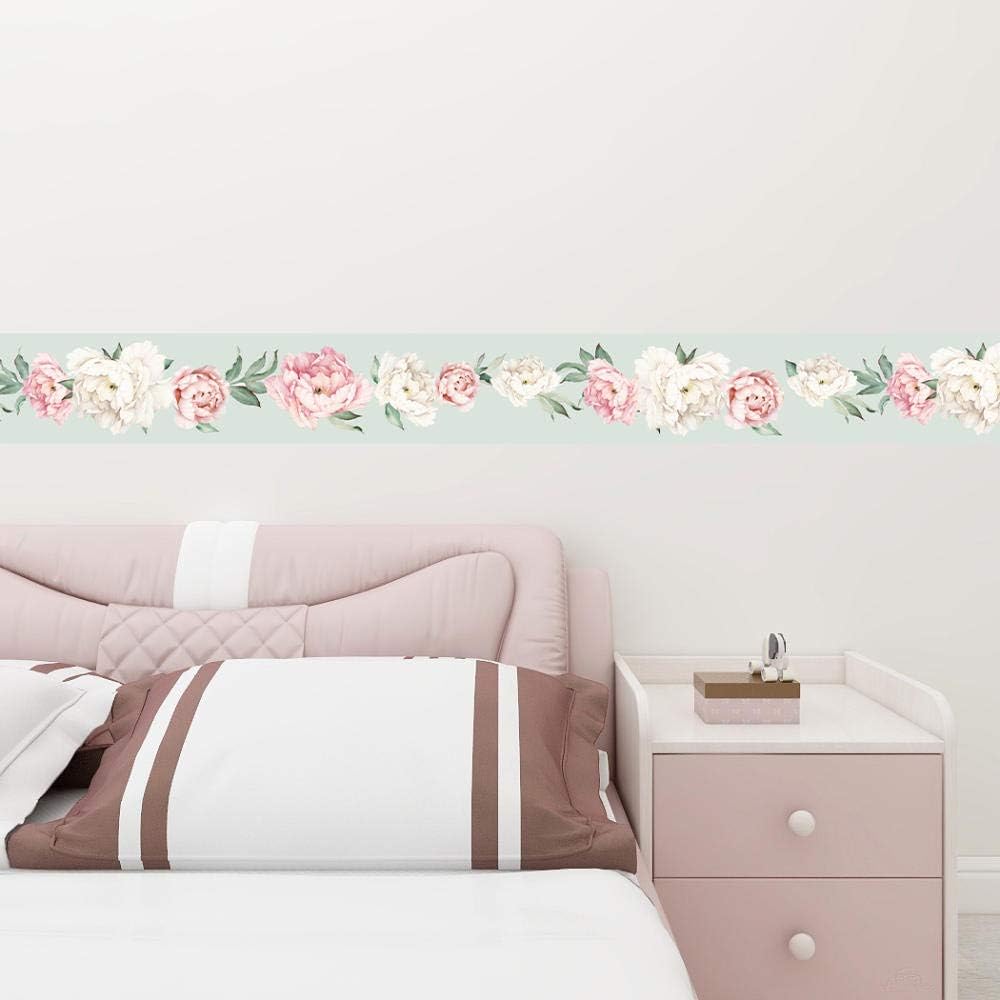 Peel and Stick Wallpaper Mirror Borders for Bathroom Classroom Bulletin Board Borders Boho Paper for Classroom Trim Sets Pink Peony 15 X 300CM