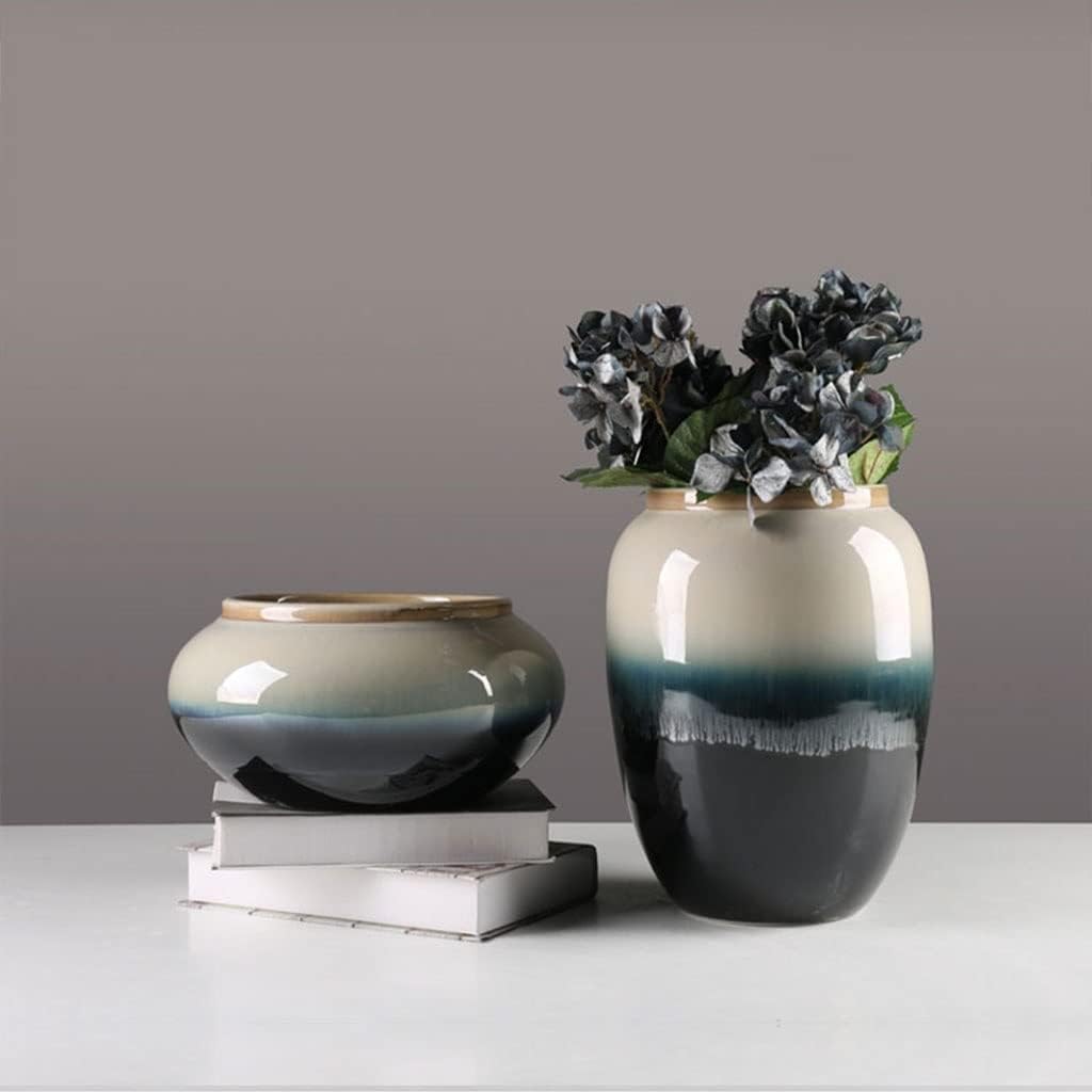 Vase Retro Chinese Style Ornament Ceramic Vase Living Room Flower Arrangement Flower Kiln Pottery Basin Hydroponic Vessel Suitable for Dining and Living Room Home decoratio