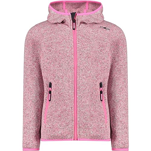 CMP - Kinder-Knit-Tech-Jacke mit fester Kapuze, Rosa Fluo-Weiß, 128