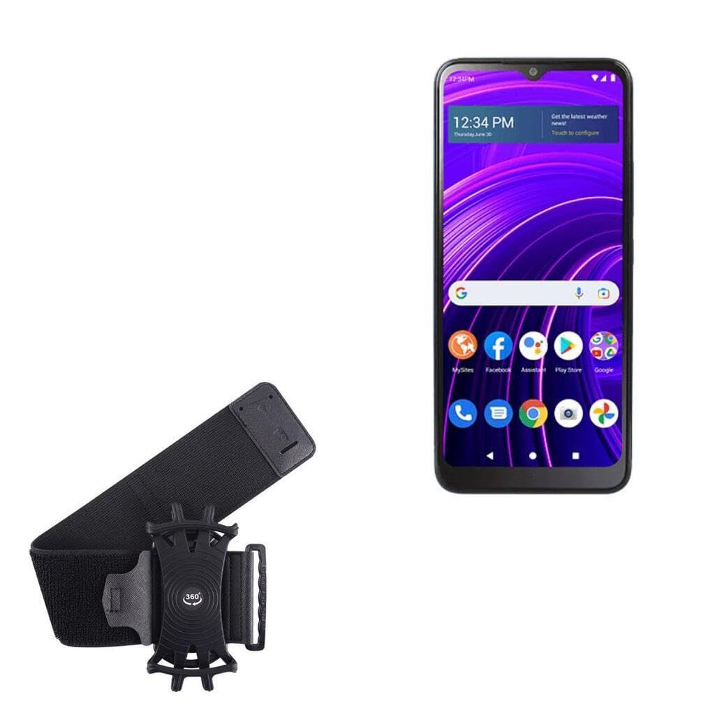 BoxWave Holster Compatible with BLU View Speed 5G - ActiveStretch Sport Armband, Adjustable Armband for Workout and Running - Jet Black