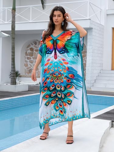 Image of KECVOT Kaftan Dresses for Women V-Neck Print Swimsuit Cover Up Plus Size Beach Caftan Lounge Dress
