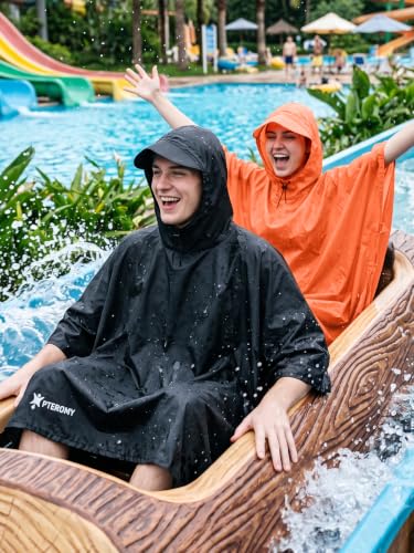 Image of PTEROMY Hooded Rain Poncho for Adult, Waterproof Lightweight Unisex Raincoat for Hiking Camping Emergency