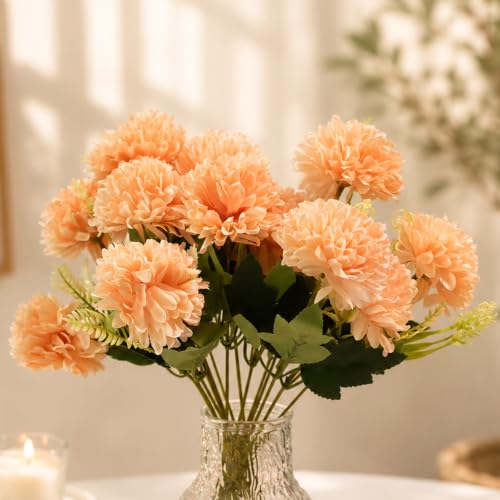 Image of Art Street Artificial Flower Bunch| Silk Peach Hydrangea Flower for Home| Bedroom, Living Room & Office Decoration |Christmas Day, New Year Set of 2 |11 Inch (Without Vase)