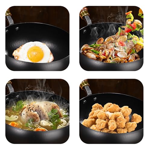 Wok de hierro forjado japonés con tapa de madera 26 cm miniatura 4