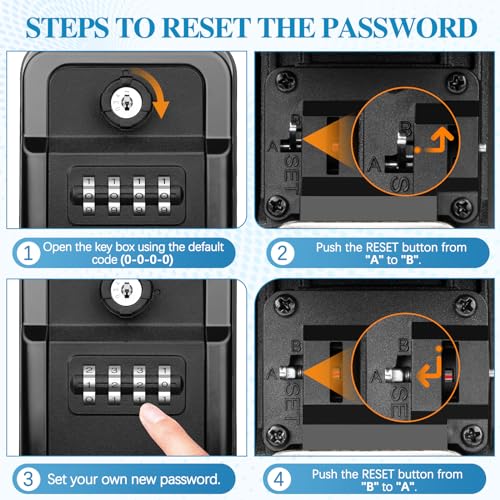 WACCET Key Safe Wall Mounted, Key Lock Box with Two Emergency Keys Resettable 4-Digit Combination Lockbox Weatherproof Key Safe Box Outdoor for Home, Office, Apartment Spare House Key Storage (Black) WACCET Key Safe Wall Mounted, Key Lock Box with Two Emergency Keys Resettable 4-Digit Combination Lockbox Weatherproof Key Safe Box Outdoor for Home, Office, Apartment Spare House Key Storage (Black)