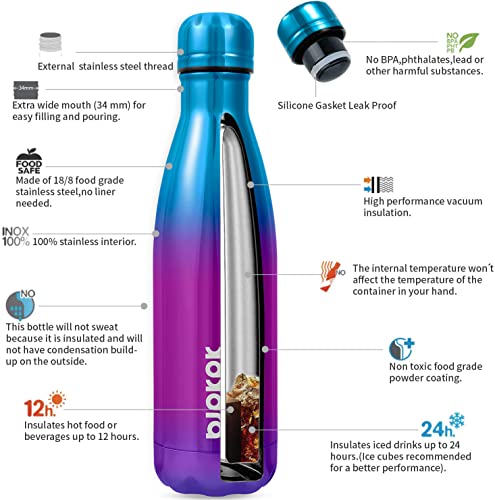 Image of BJPKPK 17 oz Insulated Water Bottle, Stainless Steel Flask, Leak Proof