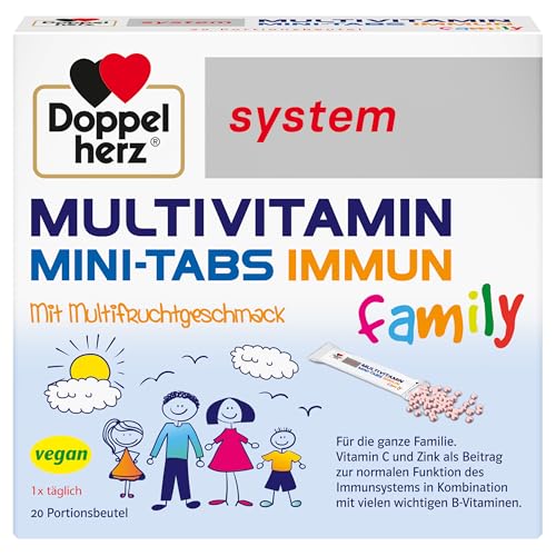 Doppelherz system MULTIVITAMIN MINI-TABS family – Nährstoffe für die ganze Familie – Vitamin C und Zink für das Immunsystem – 20 Portionsbeutel