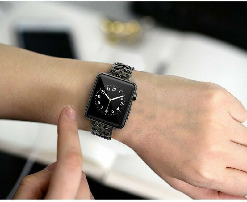 Compatible with Watch 44mm (Color: Gold Chain Design Metal Band Strap Case